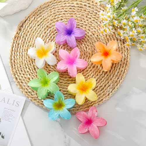 Flower Hair Clips for Women, 8 PCS Hawaiian Claw Clips for Vacation Hibiscus Hair Claw Clips Cute Large Hair Clips for Thick and Thin Hair Plumeria Hair Accessories