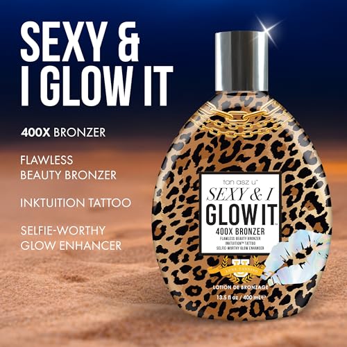 Tan Asz U Sexy & I Glow It Tanning Lotion, 400X Flawless Beauty Bronzer with Inktuition Tattoo & Selfie Glow Enhancers, 13.5 Fl Oz