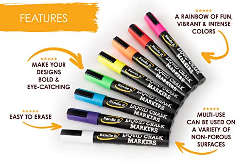 Chalk Markers - 8 Vibrant Fine Tip, Erasable, Non-Toxic, Water-Based, For Kids & Adults for Glass or Chalkboard Markers for Businesses, Restaurants, Liquid Chalk Markers (Vibrant 1mm)