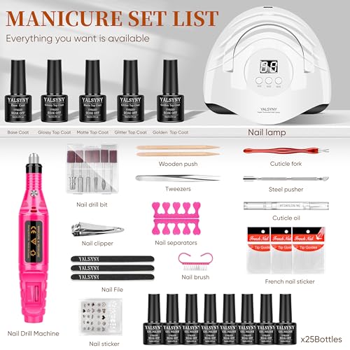 YALSYNY 25-Color Gel Nail Polish Kit with UV LED Lamp - Easy Home Manicure