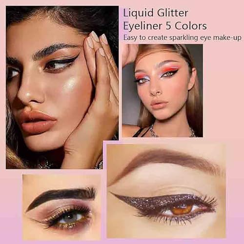 Glitter Eyeliner Liquid 5 Color Set - Waterproof Metallic Shimmer