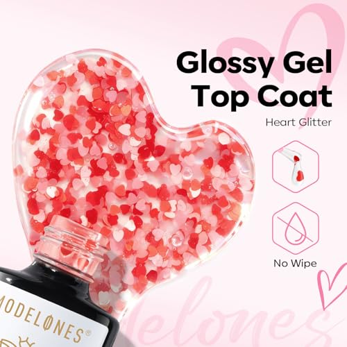 Modelones E-Clear Heart-1 Glitter Gel Top Coat 15ML No Wipe Long Lasting