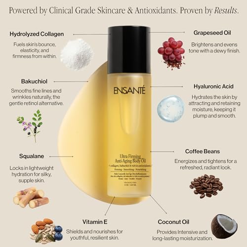 Body Firming Oil with Collagen Peptides, Cellulite Massage Oil, Body Glow Oil, Firming Body Oil for Women, Unscented Body Oil for Skin Tightening & Smoothing, Fast Absorbing, Non Greasy