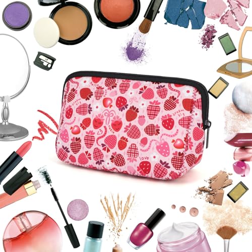 AJLTPA Lovely Strawberry Waterproof Neoprene Cosmetic Bag Travel Organizer for Women & Girls