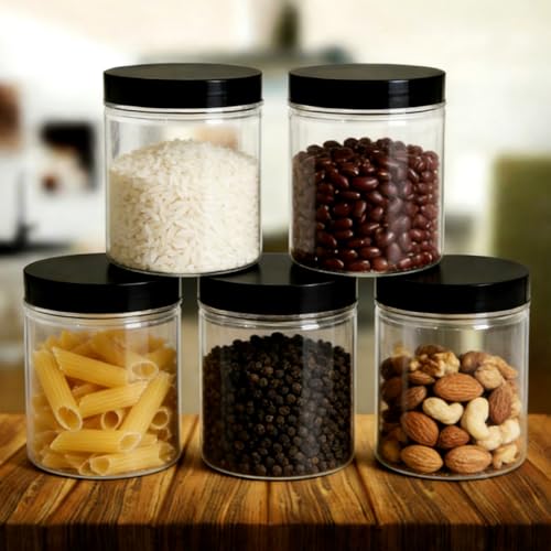 12 Pack 8 oz Plastic Jars with lids,Wide-mouth Clear Storage Containers with Black Lids,Empty Round Clear Plastic Jars with Lids and labels for Body Butter,Bath Salt,Slime and Beauty Products