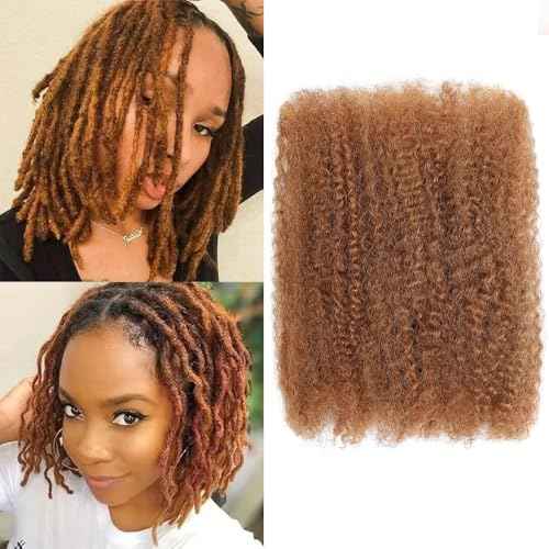 Afro Kinkys Bulk Human Hair -100% Real Human Hair for Mini Twist, Braiding, Loc Extensions & Crochet, 20 Inch 50g 4c Kinky Curly Hair Bundles, Honey Brown Afro Bulk for Dreadlocks