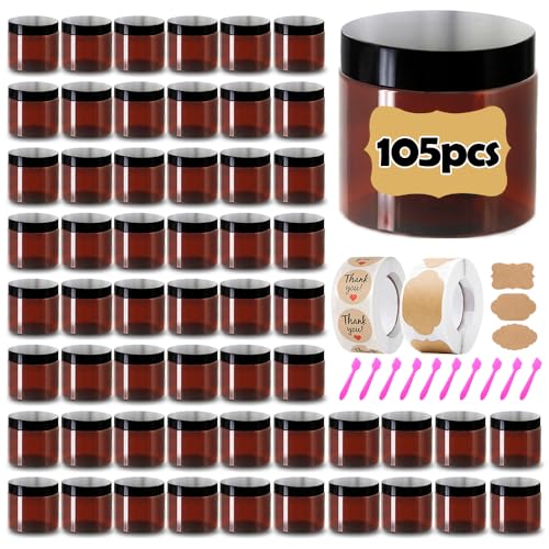 4 oz Plastic Containers with Lids 105pcs Amber Plastic Jars with Lids 4 Ounce Containers Travel Size Jars? Great for Lip Scrub, Body Butters, Cream, Slime, Craft Storage