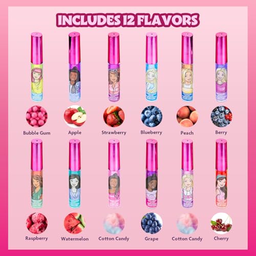 Barbie 12-Piece Plant-Based Lip Gloss Set for Girls