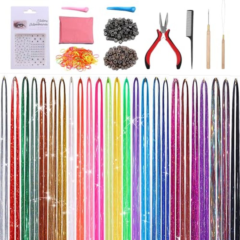 25 Colors Hair Tinsel Extension Kit 48 Inches Heat Resistant