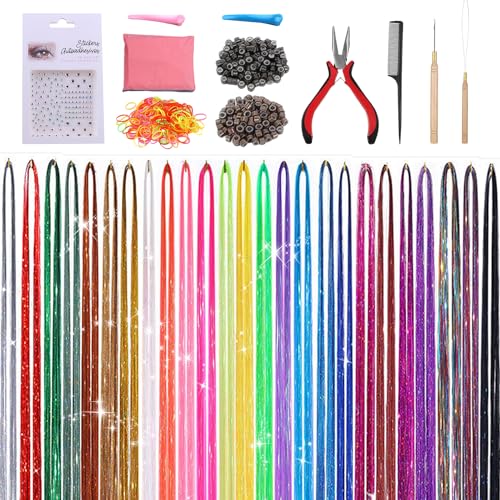 25 Colors Hair Tinsel Extension Kit 48 Inches Heat Resistant