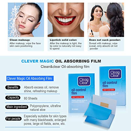 Oil Control Film Replacment for Clean & Clear Oil-Absorbing Sheets,6pk(total 360 sheets) Oil Blotting Sheets for Face,9% Larger,Makeup Friendly High-performance Handy Face Blotting Paper for Oily Skin