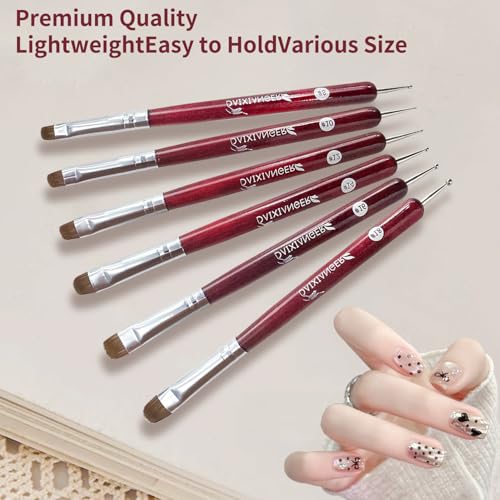 6Pcs French Tip Brush Set with Dotting Pens | Dual-Ended Nail Art
