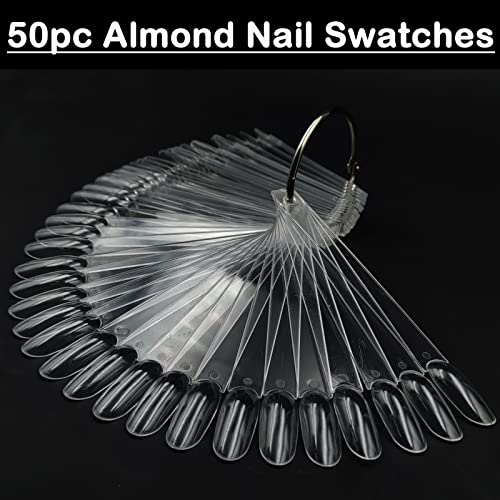 LoveOurHome 150pc Clear Nail Swatch Sticks Long Stiletto Cofffin Almond Nails Polish Swatches Sample Nail Tester Stick Nail Techs Display Cards Practice Tips Tools with Ring