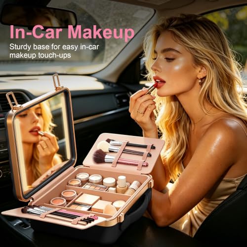 EASYINBEAUTY LED Makeup Travel Case with Mirror - Lightweight Organizer