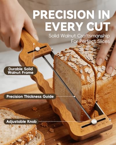 Solid Walnut Bow Knife & Lame Bread Slicing Set – Adjustable Guide