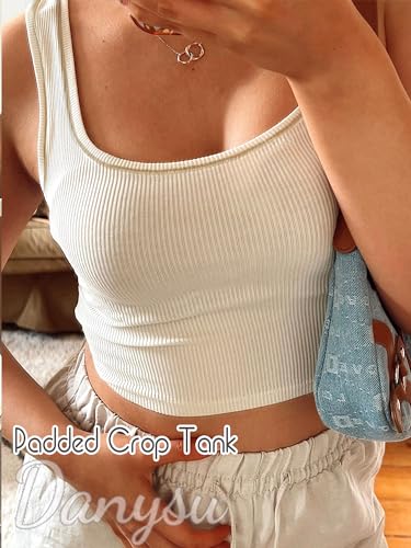 Danysu Women's Ribbed Padded Tank Top with Square Neck