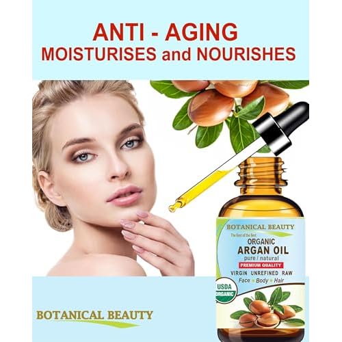 Botanical Beauty Organic ARGAN OIL 100% Pure Natural VIRGIN UNREFINED Cold-Pressed Carrier Oil for Face, Skin, Body, Hair, Lip, Nails. Rich in Vitamin E (1 Fl Oz)