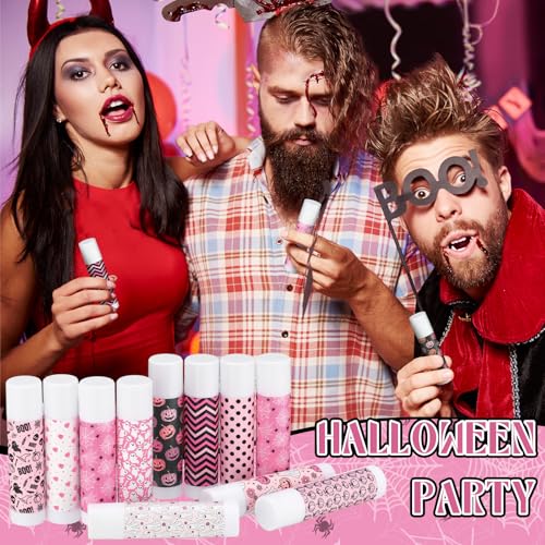 Siifert 20 Pcs Cute Pink Halloween Lip Balm Favors with Ghost Prints - Variety of 10 Flavors, Moisturizing & Travel-Friendly