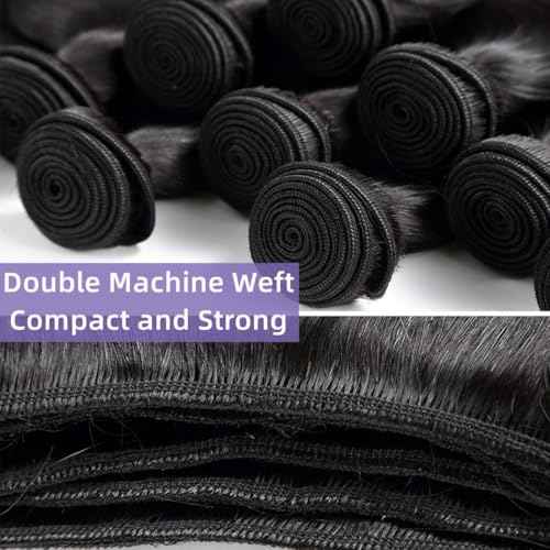 Kinky Straight Bundles Human Hair 1 Single Bundle 22 Inch 100% Unprocessed Brazilian Virgin 12A Yaki Straight Human Hair Bundles Hair Extension Sew In for Black Women Natural Color