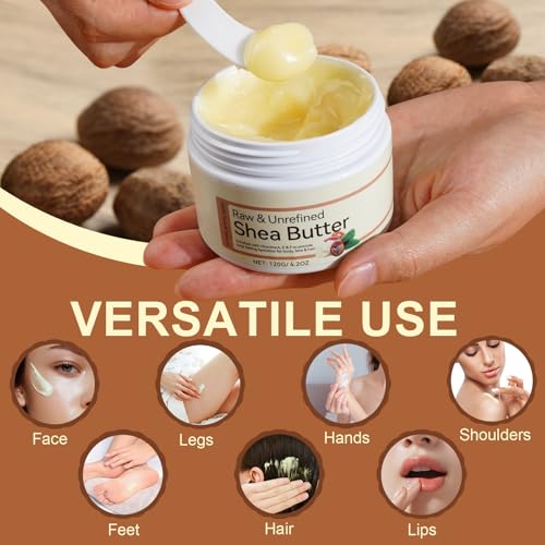 Raw & Unrefined Shea Butter for Body, Face & Hair, Pure Shea Butter with vitamins A, E & F, Long-Lasting Hydration for Dry Skin, Hair Care, DIY Lip Balm, Natural Moisturizer