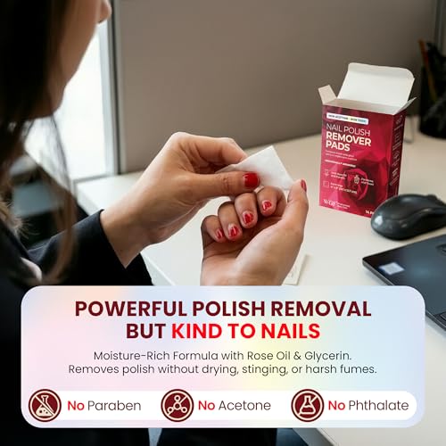 WGF Professional Nail Polish Remover Pads 14 Pack - Non-Acetone, Gentle, Individually Wrapped Travel Wipes