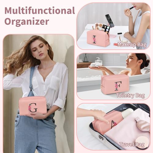 Personalized Initial Makeup Bag for Women, Small Cosmetic Organizer