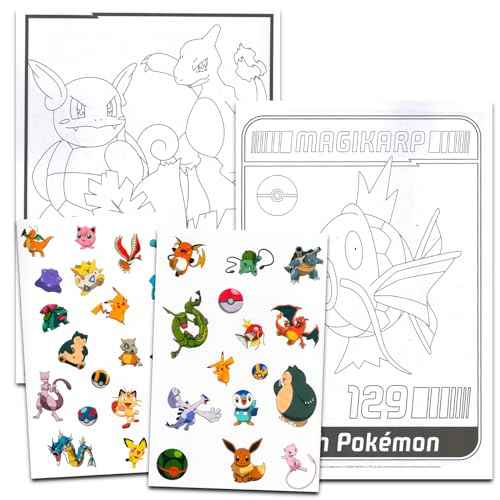 Pokemon Temporary Tattoos Party Pack - Bundle with 35 Pokemon Tattoos and Pokemon Coloring Book Plus Pokemon Cards | Pokemon Party Supplies