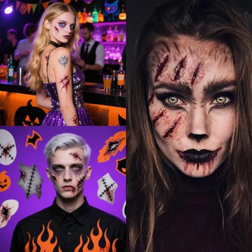 40 Sheets Fake Scar Temporary Tattoo Stickers Halloween Makeup