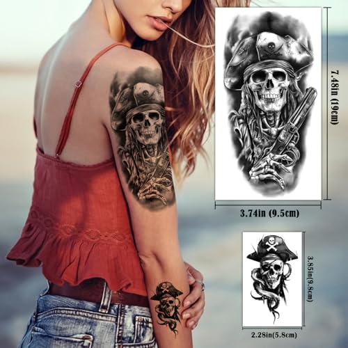 77 Pirate Temporary Tattoos - Nautical Sleeve Fake Tattoos