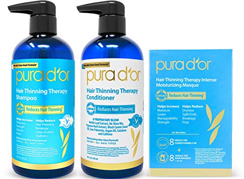 PURA D'OR Hair Thinning Therapy Set - Shampoo, Conditioner & Mask for Hair Growth & Volume