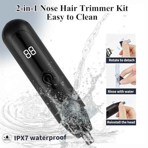 Nose Hair Trimmer for Mens and Women- 2025 Professional Painless Eyebrow & Facial Hair Trimmer for Men Women, Battery-Operated Trimmer with IPX7 Waterproof, Dual Edge Blades for Easy Cleansing Black