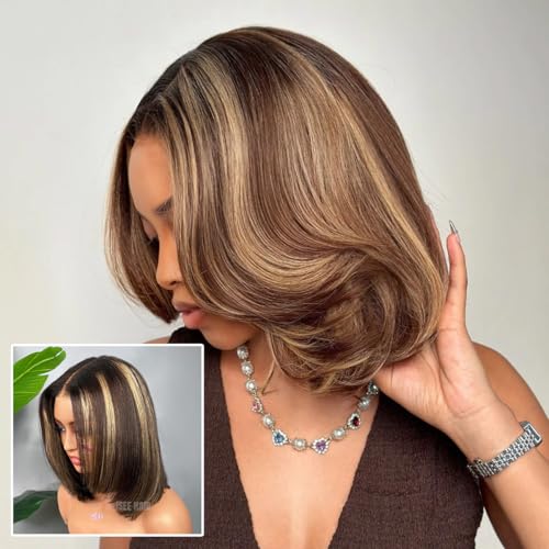 ISEE 10-Inch Yaki Straight Bob Wig - Glueless Layered Human Hair