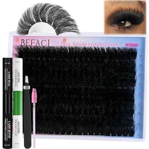 Lash Clusters Kit Fluffy Eyelash Extensions Kit 280D Individual Eyelashes Kit 14-25mm DIY Lashes Extension Kit with Lash Bond and Seal, Lash Applicator, Mega Volume False Eyelashes Kit by BEFACL