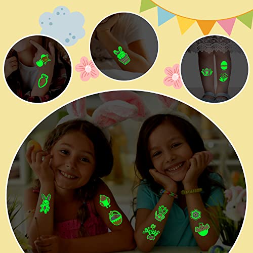 Partywind 204 Styles Glow Easter Kids Temporary Tattoos for Easter Basket Stuffers, Individually Wrapped Sheets Easter Tattoo Stickers for Boys Girls Party Favors, Easter Egg Hunt Games Essentials