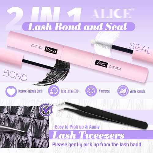 ALICE Lash Clsusters Kit Wispy Cluster Eyelash Extension Kit 168pcs 10-18mm Natural Lash Extension Kit Thin Band Individual Lashes Kit with Lash Glue Bond and Seal DIY at Home