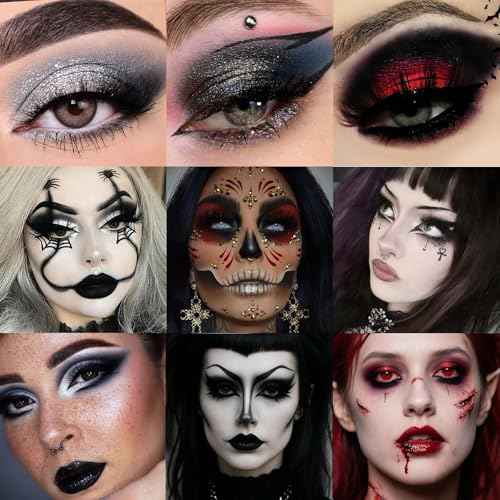 Afflano Goth Makeup Gray Black Eyeshadow Palette, Grunge Smokey Eye Eyeshadow Palette Highly Pigmented, Blendable Chrome Glitter Silver White Grey Dark Red Eye Shadow Palette, Emo SFX Halloween Makeup