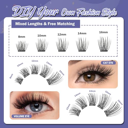 Self Adhesive Eyelash Clusters, 156 PCS Mixed 8-16mm