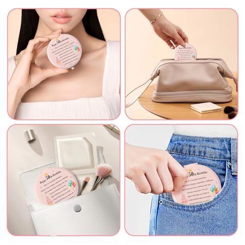 50th Birthday Pink Compact Mirror for Women - Unique Gift for Mom, Grandma, Wife, Sister, Aunt - Ratifyale