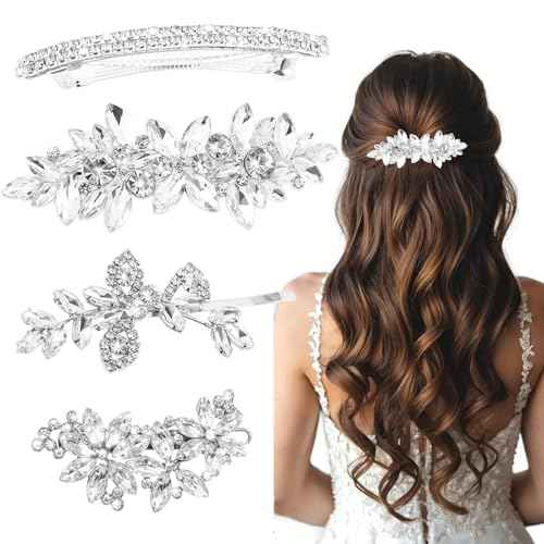 4 Pcs Rhinestone Hair Clips for Women Hair Barrettes Silver Bridal hair accessories for Wedding Party Everyday