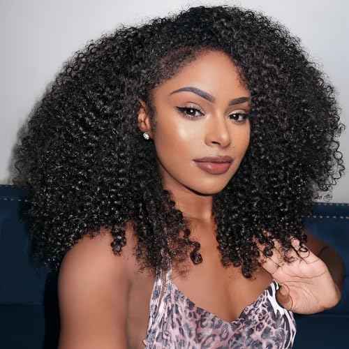 Kinky Curly Half Wig Human Hair 200 Density Wear Go Glueless Wigs Human Hair 3 In 1 Seamless Flip Half Wigs for Women 24 Inch Drawstring Curly Headband Wig Human Hair Beginner Friendly