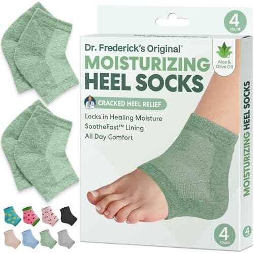 Dr. Frederick's Original Moisturizing Heel Socks for Dry Cracked Heels Treatment - Infused with Olive Oil, Aloe Vera Oil and Vitamin E - 2 Pairs - Stocking Stuffers for Adults - Green Aloe