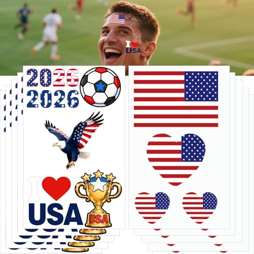 America Flag Tattoos - 45 Pcs Sports Temporary Face Stickers, 10 Sheets Waterproof Sweat National Removable Fake Tattoos for Men,Women