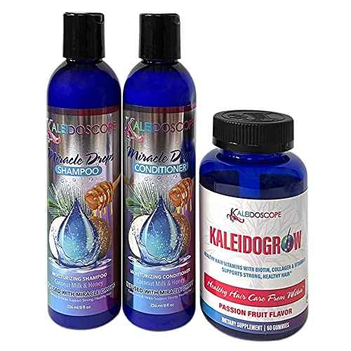 Kaleidoscope - Miracle Drops Shampoo, Conditioner & Kaleidogrow Vitamins? Hair Care Styling Bundle 3 Pcs Set