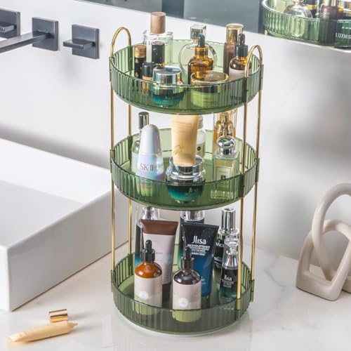 360° Rotating Makeup Organizer - 3 Tier Cosmetic Storage for Vanity