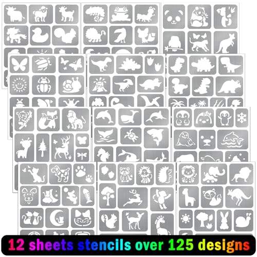 Temporary Tattoo Markers for Kids, 8 Metallic Markers and 135+ Temporary Tattoo Stencils for Christmas Party Favor, Cosmetic Tattoos Pens for Skin, Cartoon Animal