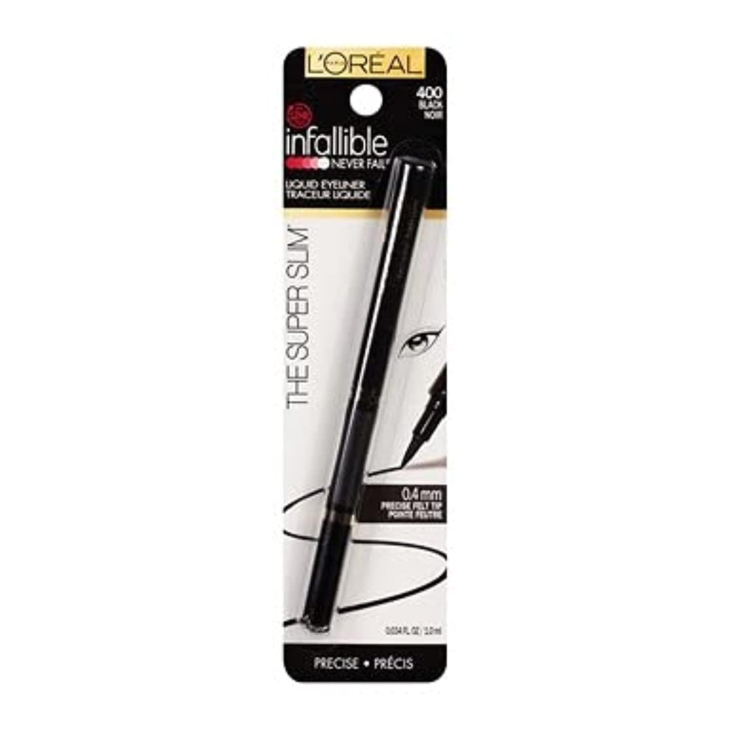 L'Oreal Paris Makeup Infallible Super Slim Long-Lasting Liquid Eyeliner, Ultra-Fine Felt Tip, Quick Drying Formula, Glides on Smoothly, Black, Pack of 1