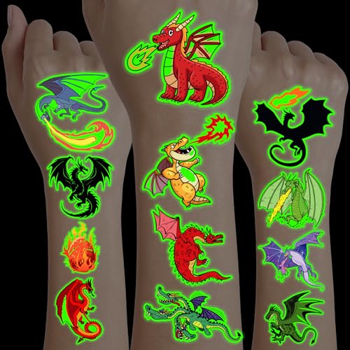 Dragon Glow in the Dark Temporary Tattoos, 96 Pcs