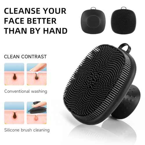 Face Scrubber, SANLESS Premium Silicone Face Scrubber Handheld Facial Cleansing Brush Skin Care Tools Body Scrubber Waterproof Face Brushes for Men Women Exfoliating, Black