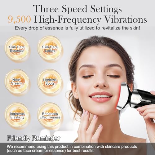 Red Light Beauty Device for Face and Neck, Based on High-end Red and Blue LED Light, Facial Cold and Hot, Vibration Technology, 3 Color Led Face and Neck Beauty Device for Home Use, Jet-Black