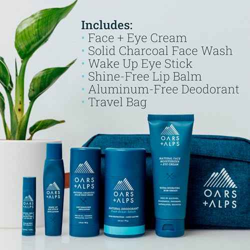 Oars + Alps Ultimate Oarsman Skin Care Kit for Men, Includes Face Wash, Eye Roller, Deodorant, Lip Balm, Moisturizer, and Travel Bag, TSA Friendly, 5 Items Total